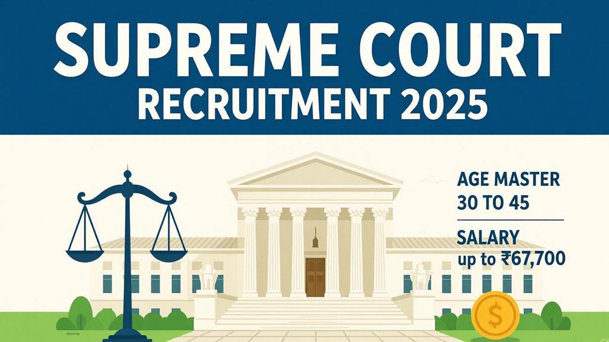 सुप्रीम कोर्ट भर्ती 2025 | Court Master पदों पर 30 से 45 वर्ष के लिए नौकरी, सैलरी ₹67,700 तक