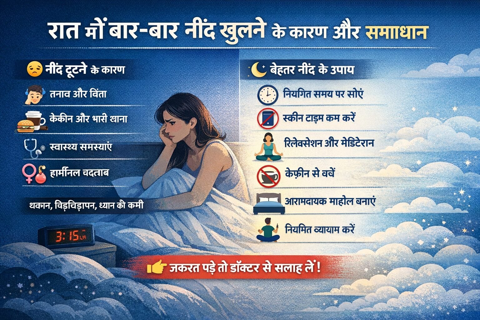 रात में बार-बार नींद खुलने के कारण और समाधान