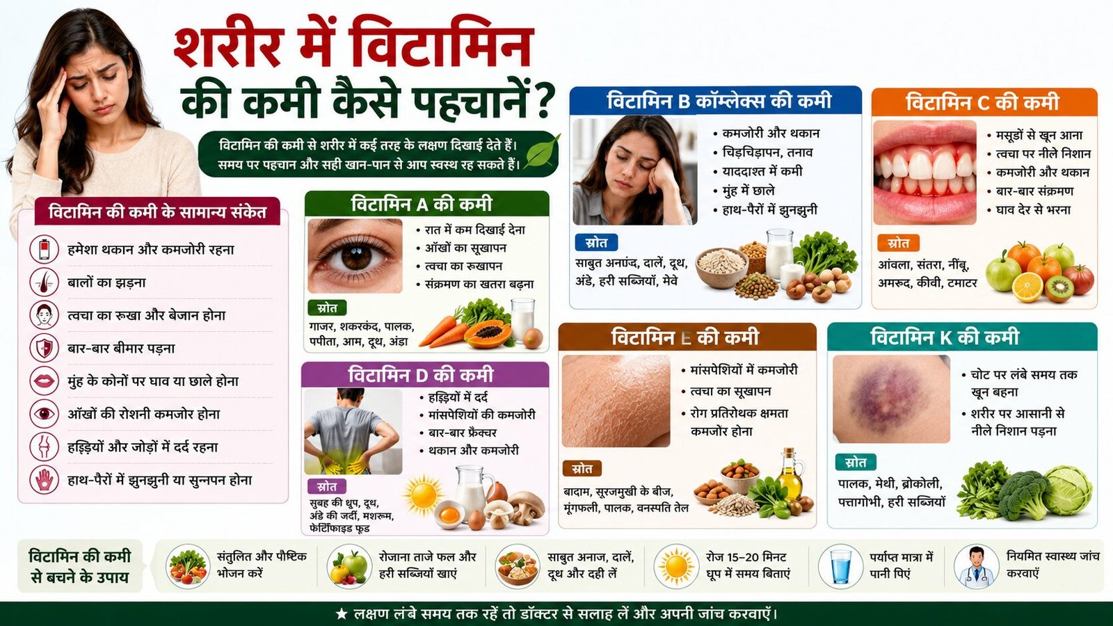 शरीर में विटामिन की कमी कैसे पहचानें?