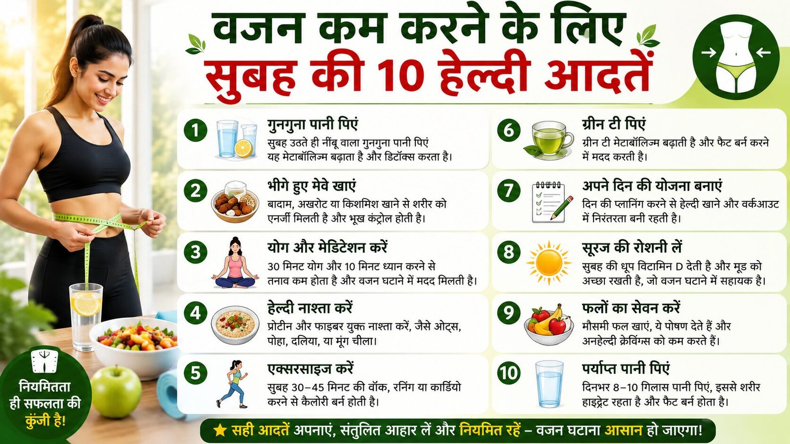 वजन कम करने के लिए सुबह की 10 हेल्दी आदतें