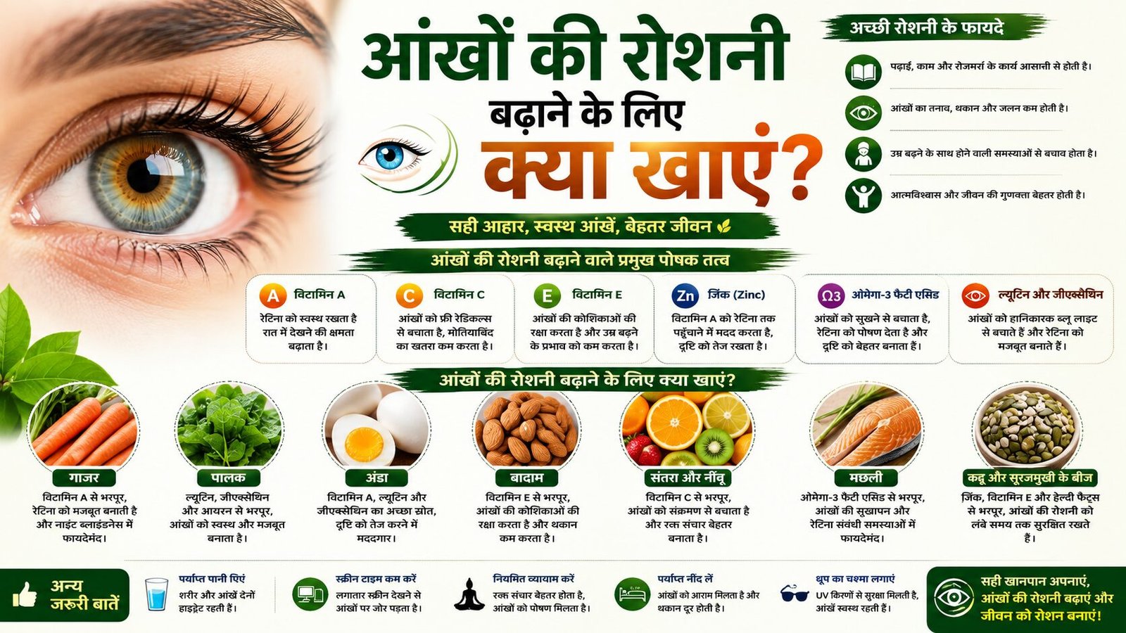 आँखों की रोशनी बढ़ाने के लिए क्या खाएं? जानें सही आहार और जरूरी टिप्स