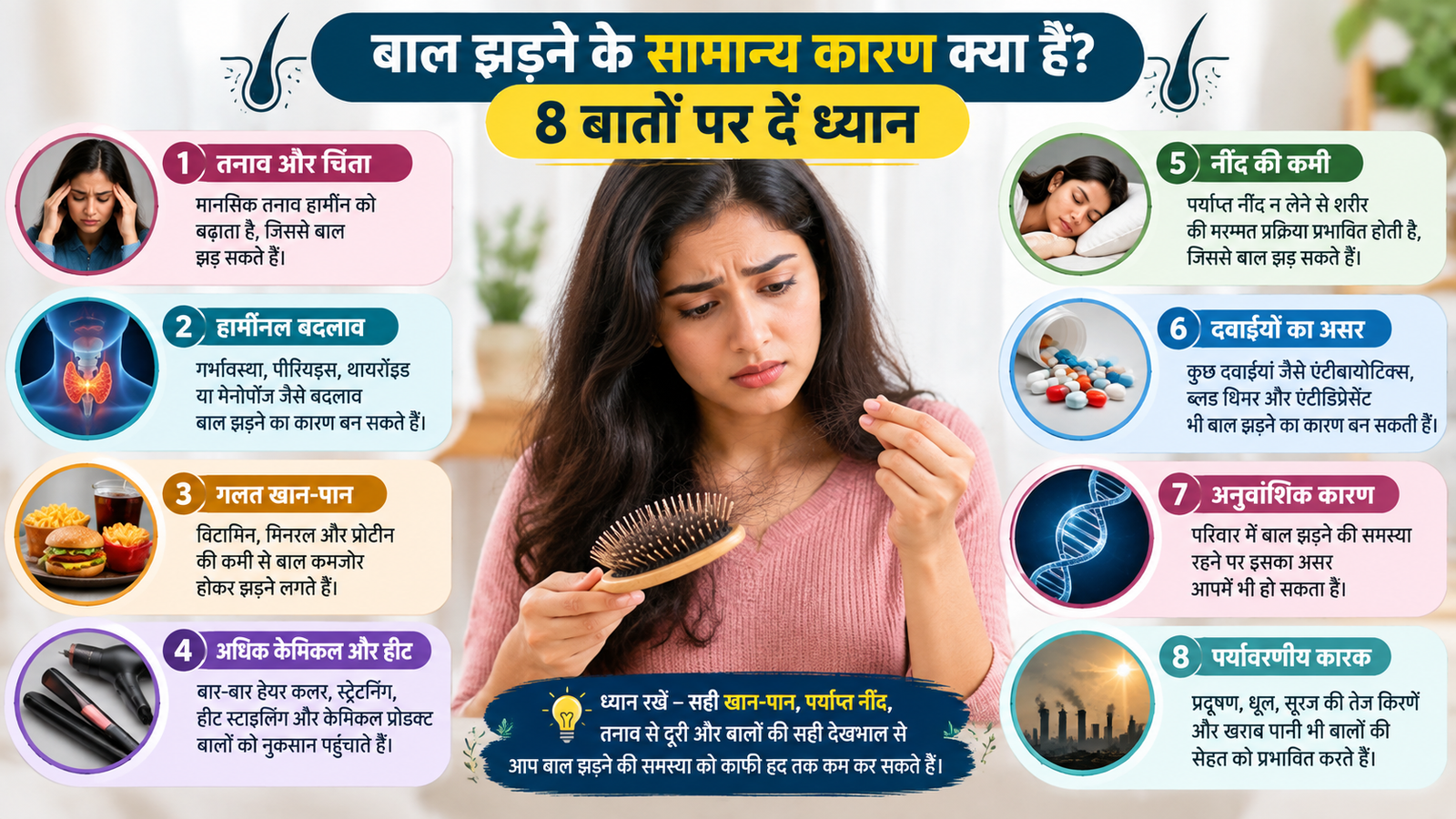 बाल झड़ने के 8 सामान्य कारण
