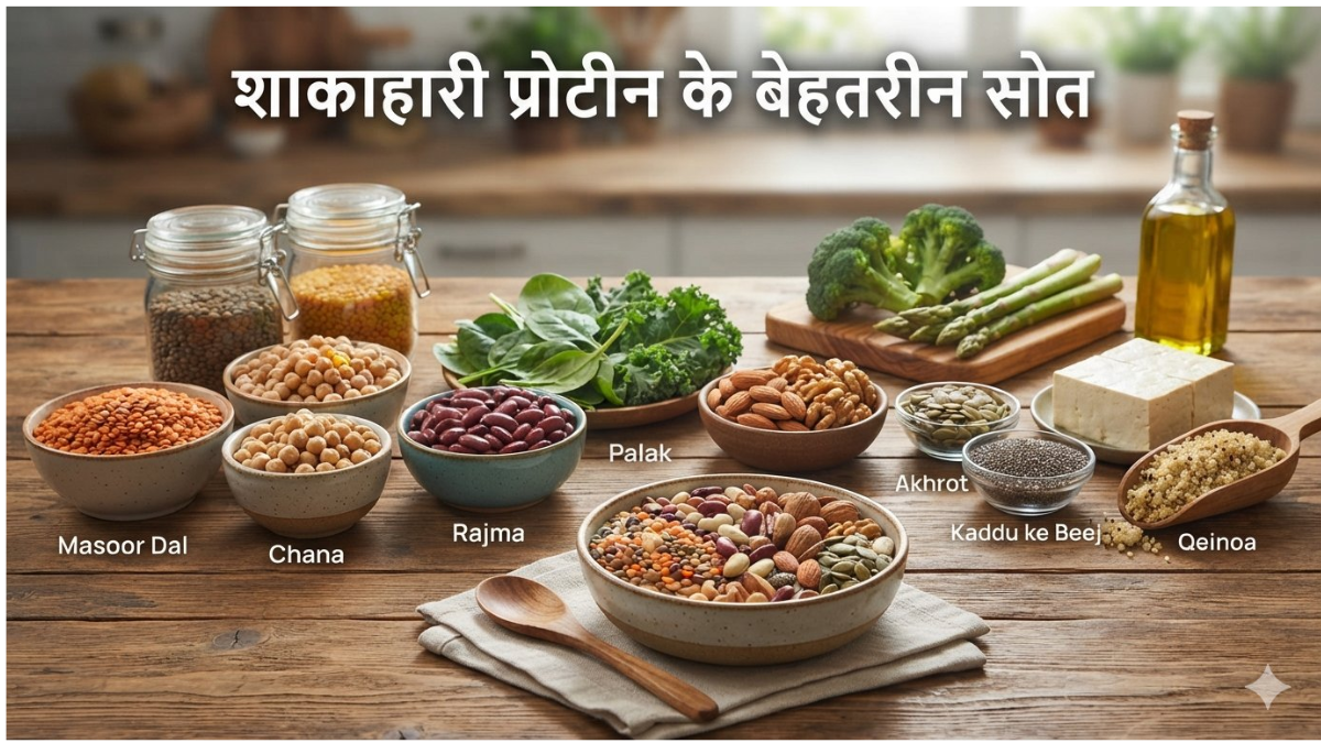 शाकाहारी भोजन में Protein के सामान्य स्रोत कौन से हैं?