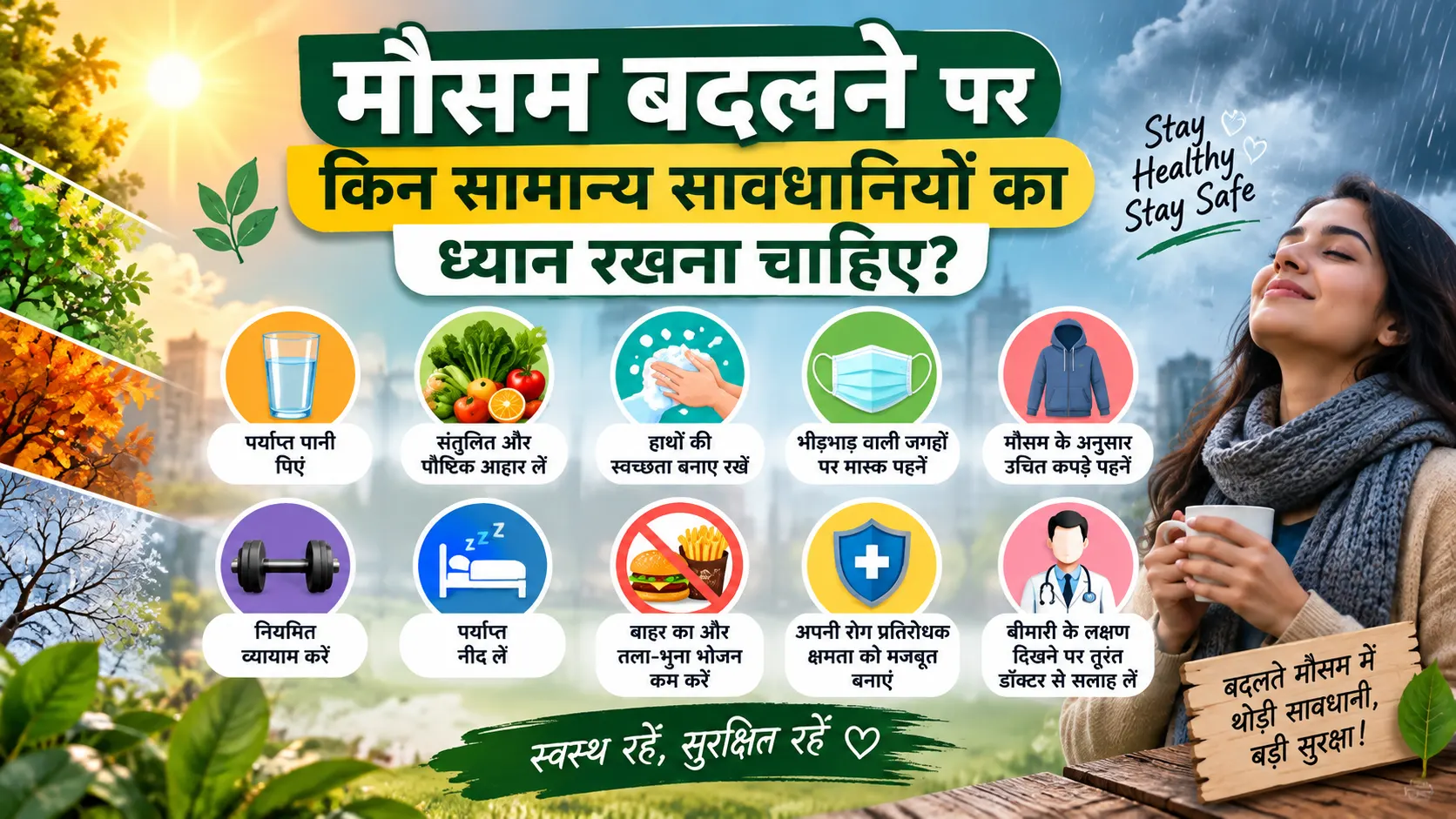 मौसम बदलने पर किन सामान्य सावधानियों का ध्यान रखना चाहिए?