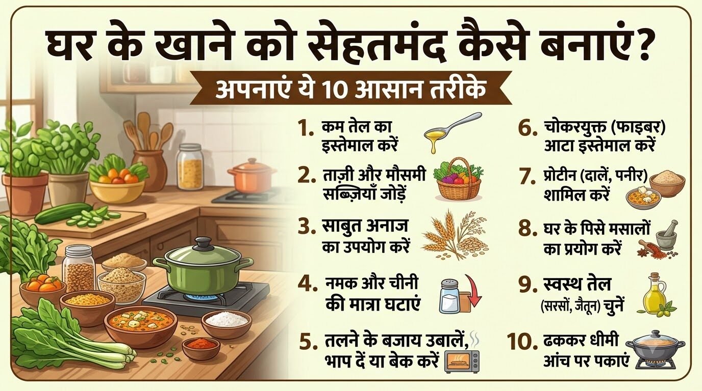 घर के खाने को हेल्दी कैसे बनाएं? अपनाएं ये 10 आसान तरीके